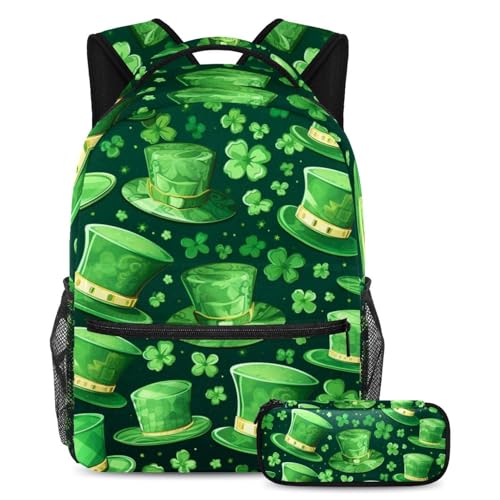 Ensemble sac à dos avec chapeau vert et trousse à crayons assortie