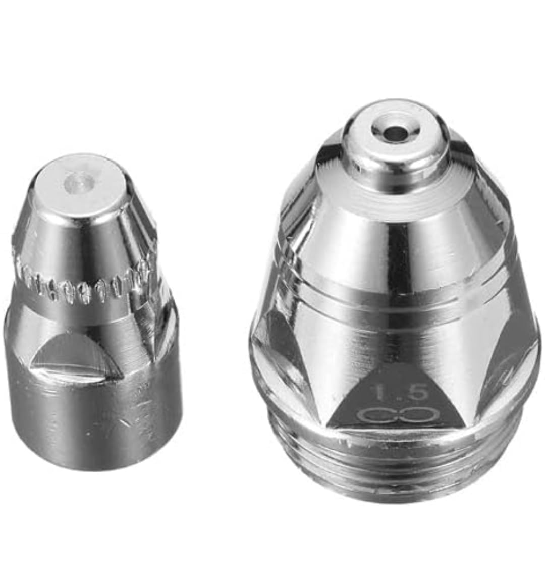 Plasma Cutter Nozzle and Electrode Set, Chrome Finish, Metal Construction, 1.5mm, 2 Pieces Set of 10