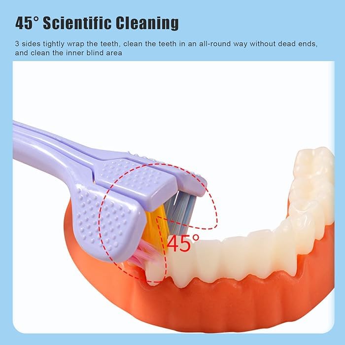 Image of 3-Pack Three-Sided Sensory Toothbrush - Autism-Friendly, Travel-Sized, Adult & Kid Teeth & Gum Care