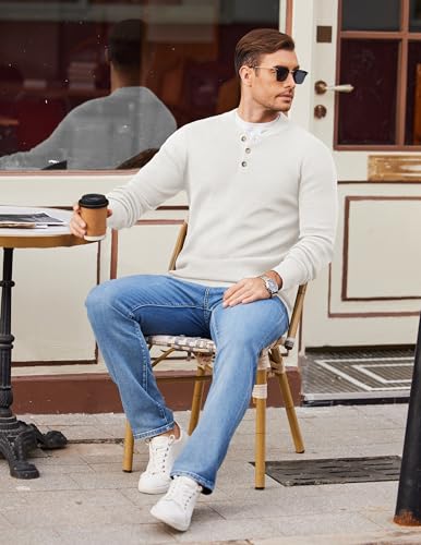 COOFANDY Men Henley Knit Sweater Dress Long Sleeve Button Pullover Sweater Casual Sweater Lightweight Slim Fit Tops4