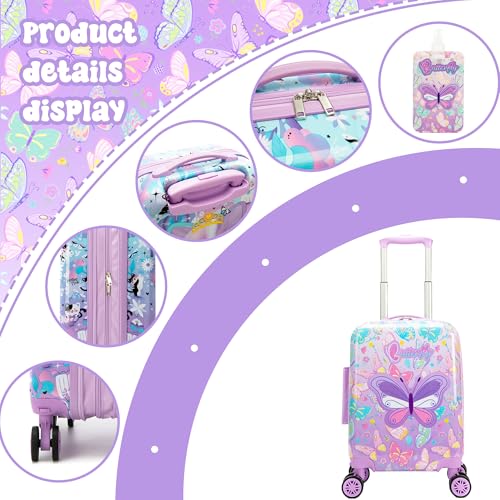 Kid's Luggage Set 3 Piece Suitcase Set 16" Hardside Luggage with Spinner Wheels Girls Carry on Toddler Travel Rolling Suitcase with Duffle Bag Neck Pillow Airline Approved3