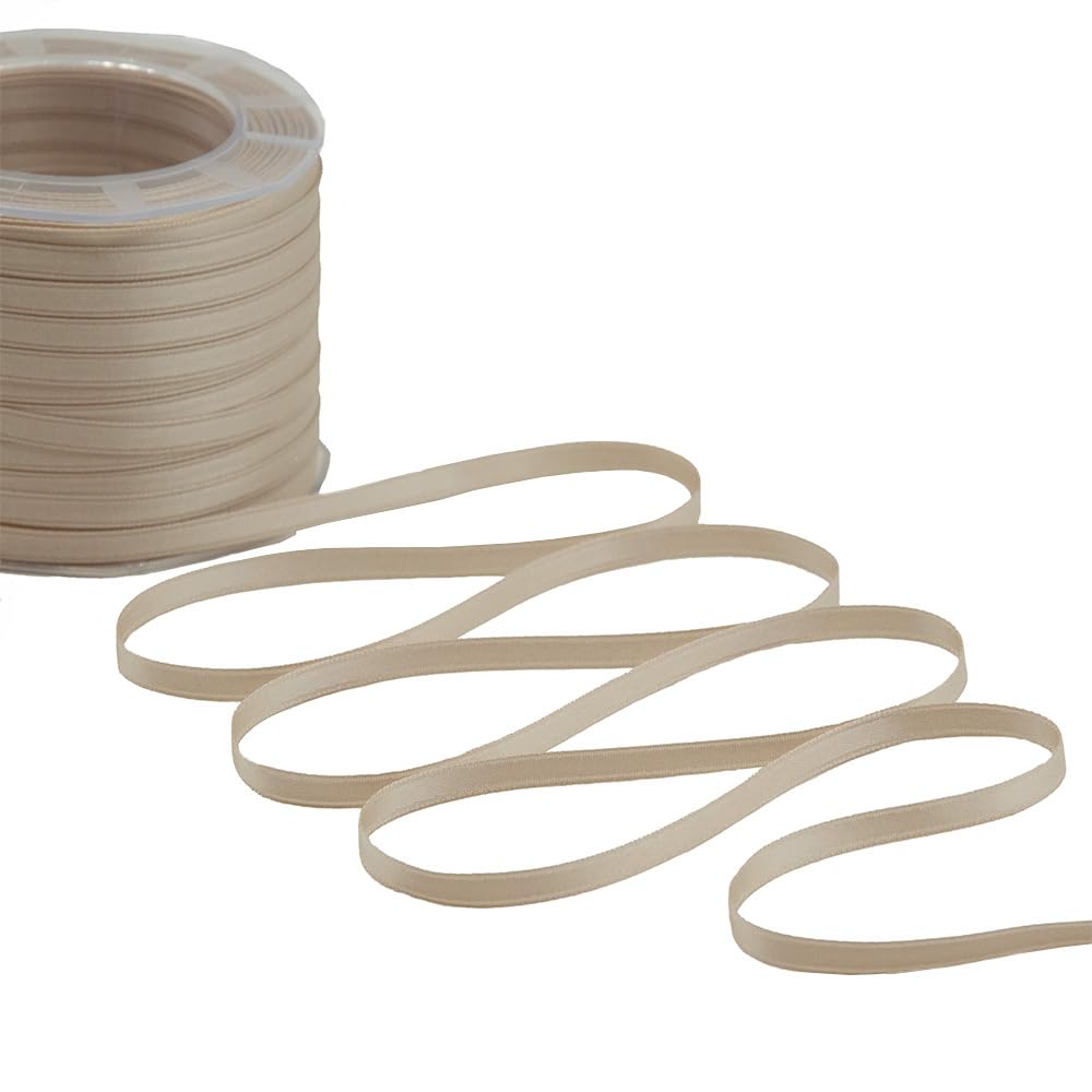 Furlanis - Double Satin Ribbon, Italian Fabric - Beige, 6mm x 100m