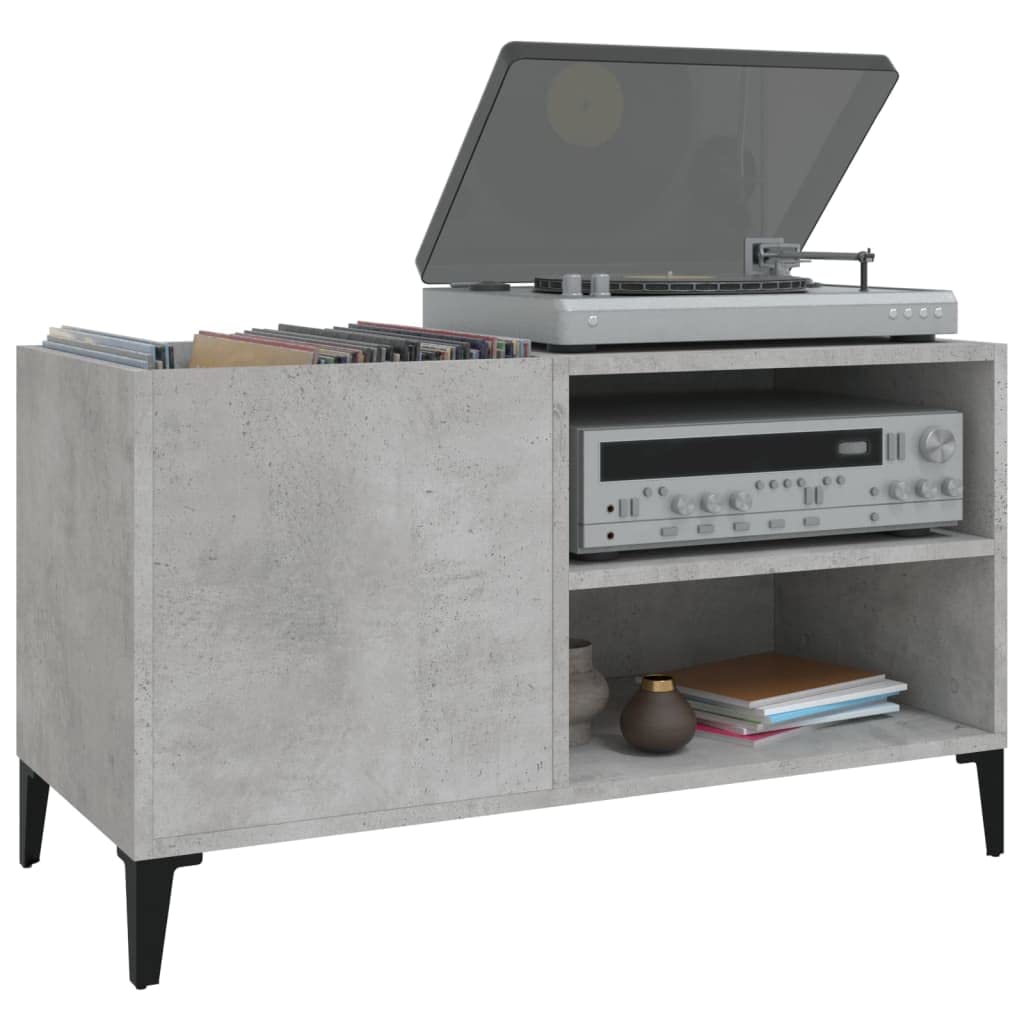 vidaXL Mueble Discos Madera contrachapada Gris hormigón 84,5x38x48 cm, Mueble para Tocadiscos, Armario de almacenaje de Discos, Mueble para Discos de Vinilo