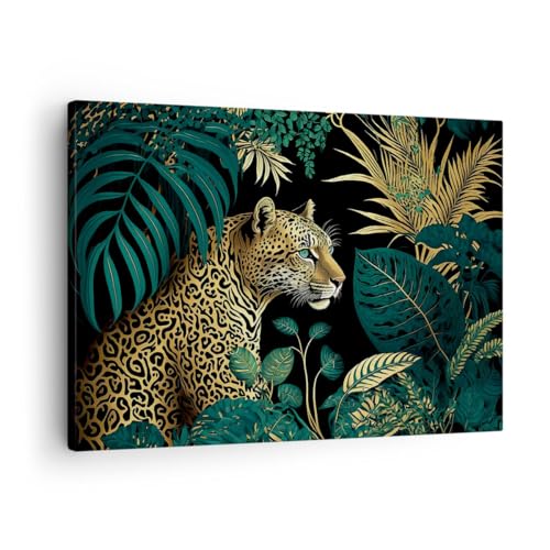 Moderne Impression sur Toile Léopard Jungle Tropical Image Tableau Decoration Murale 70x50cm Deco Cadre Décoration Salon Chambre Cuisine Horizontal Tableaux...