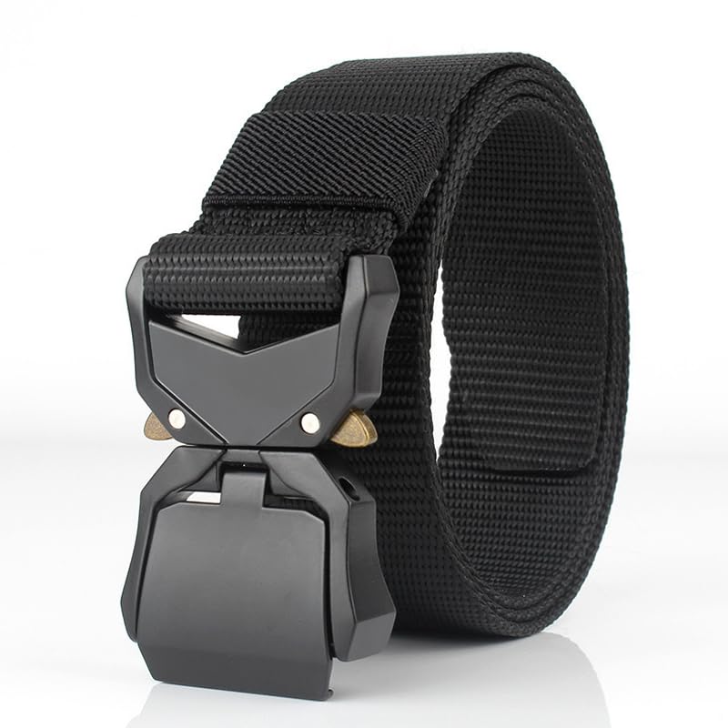 Tactical Belt for Men – Lightweight, Adjustable, Foldable Nylon Webbing with Heavy-Duty Quick Release Buckle – Durable Outdoor & Work Belt – Ideal Gift for Hikers and Everyday Wear(Black)