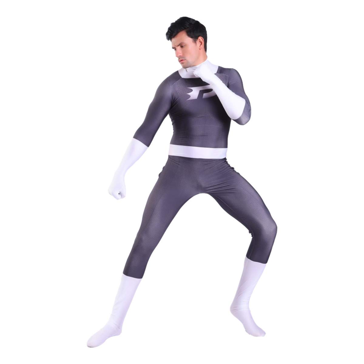 Gesikai Danny Phantom Cosplay Costume 3D Print Spandex Zentai Suit SuperHero Bodysuit Halloween Costume for Adults Kids (Adult-X-Large (Height 67-71 inch))