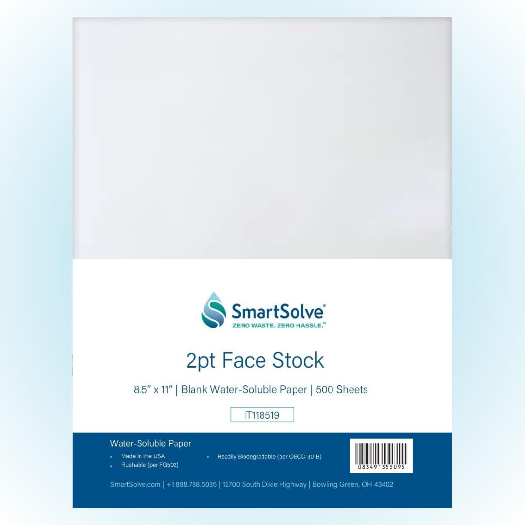 SmartSolve 2 pt. Water-Soluble Bio-Based Paper | Dissolves Quickly in Water | Biodegradable | Eco-Friendly | Tracing, Sewing Patterns, Crafts | Letter Size 8.5” x 11” | Pack of 500 White Sheets