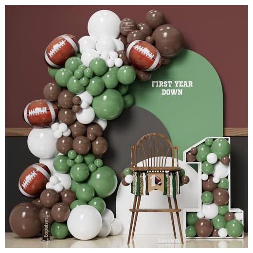 27+ Creative Football Game Theme Ideas for Your Next Tailgate Party 6 Football Balloon Garland Arch Kit 131Pcs Sage Green and Coffee Brown Balloons with Football Foil Balloon for Touch Down Rugby Super Bowl Sport Theme Party Decorations