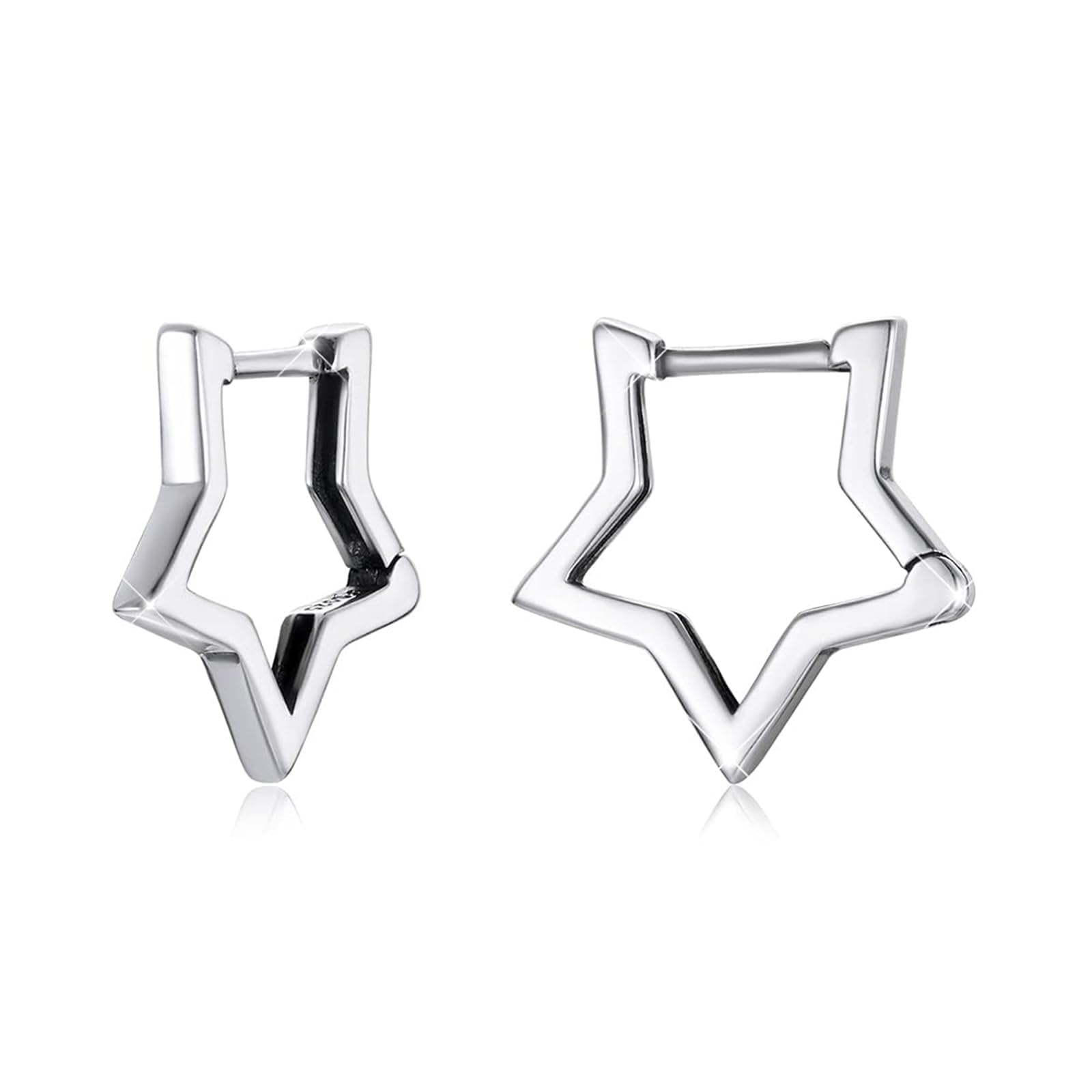 BISAER Silver Huggie Hoop Earrings for Women, 925 Sterling Silver Post Star Small Hoop Earrings Hypoallergenic Lightweight Everyday Jewelry Gift Cute