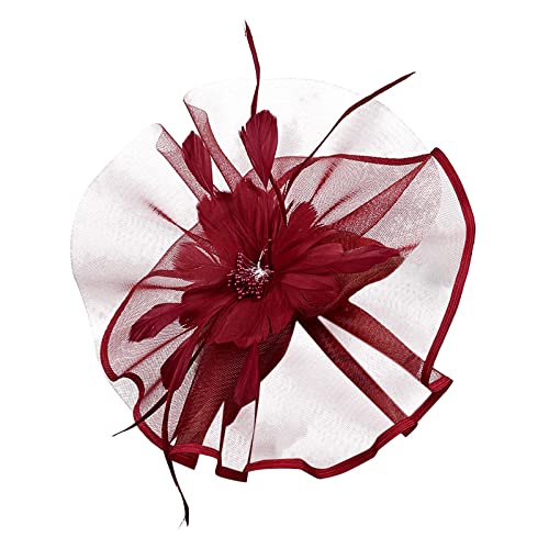 Muñequeras rojas Iglesia Pluma Clip Fascinator Sombrero Boda Gorra para Yoga Accesorios Mujer, Vino, Talla única