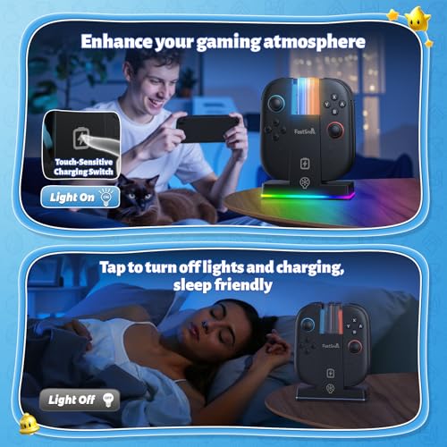 Image of FASTSNAIL Charging Dock for Nintendo Switch 2(2025) for Joy-Con 2, Dual-Direction Magnetic Fast Controller Charger Station with 9 RGB Light & Charging Cable for Joycon 2 Stand Accessories