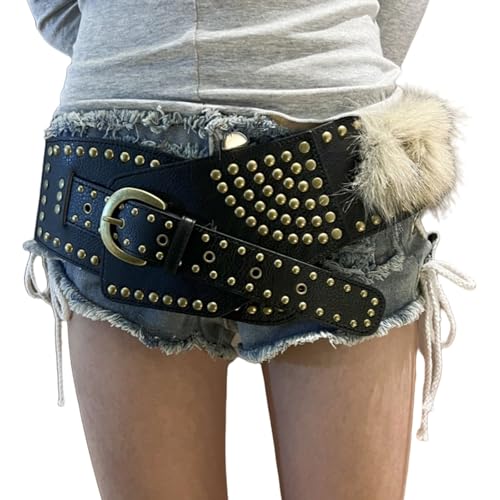 Studded Waistband for Women Elegant Furred Plush Luxurious Belt Maillard Color Retro Girdle Belt Stylish Punk