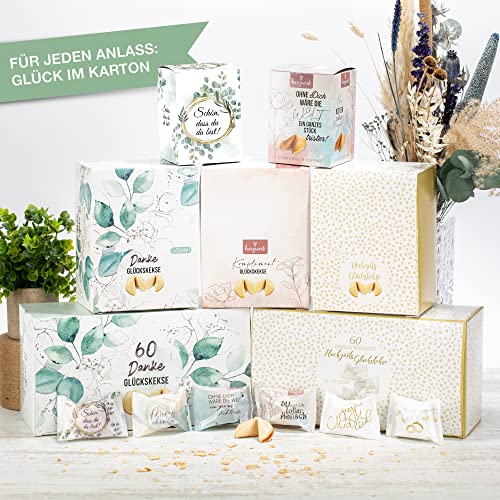 FOOD crew 36x Glückskekse Schön dass du da bist - Glückskeks Einzeln Verpackt - Gastgeschenk Hochzeit Gäste mit Sprüchen Deutsch – Kommunion Mitgebsel – Scherzkekse Erwachsene - Vegane Süßigkeiten