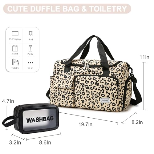Image of Small Gym Bag for Women, Travel Duffle Bag Carry On Weekender Bag with Shoe Compartment, Leopard#Yellow, Small, Gym Bag&toiletry Bag