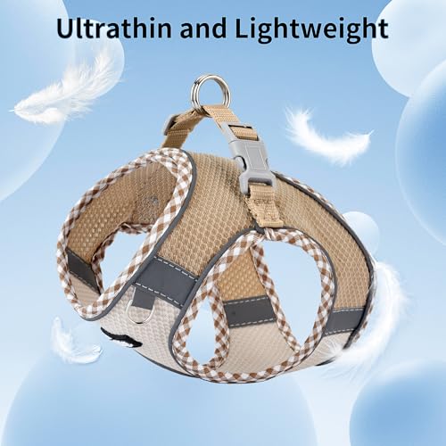 AIITLE Kleines Hundegeschirr, Katzengeschirr mit Leine, einstellbares Hundegeschirr mit Schnellverschluss, reflektierende Weste für extra kleine Hunde und Hauskatzen Braun-Beige XXS