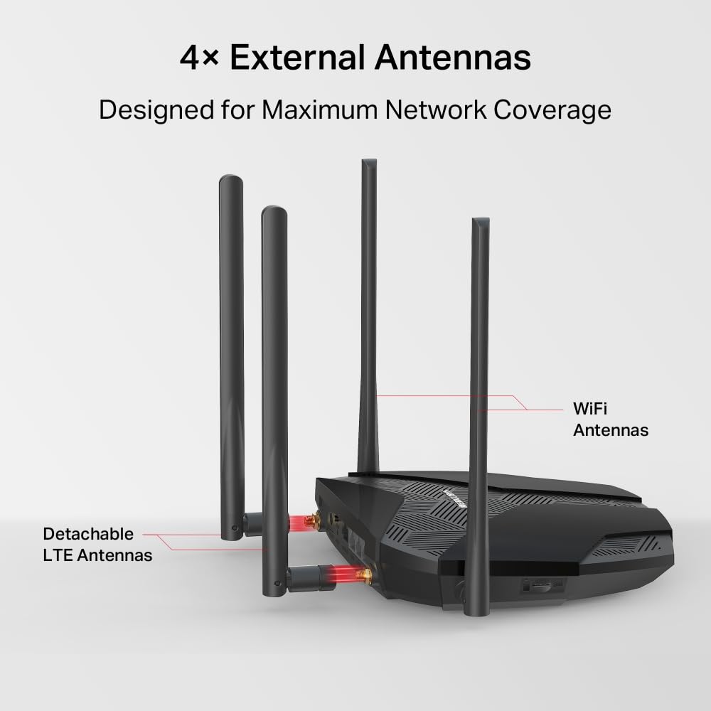 Mercusys Router MB235-4G LTE 4G, 4G+ Cat6 do 300 Mbps, obsługuje karty nano SIM, Dual-Band WLAN AC1200, porty Gigabit LAN/WAN, Plug and Play, EasyMesh
