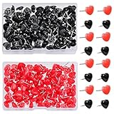 Plastic Heart Push Pins for Message Boards, 50Pack, Red and Black Pinhead, Metal Needle Map Tacks, Travel Location Indicator Pins