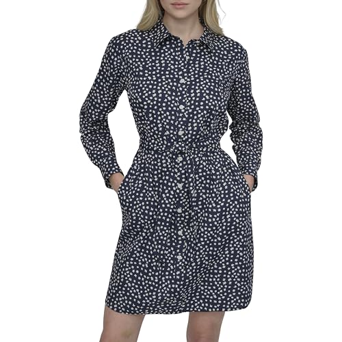 Image of DKNY Women's Long Sleeve Collared Tie Fit & Flare Mini Dress