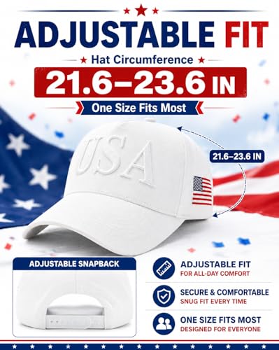 Image of USA Flag Hat for Men Women - 3D Embroidered Patriotic Baseball Cap, 4th of July, 250th