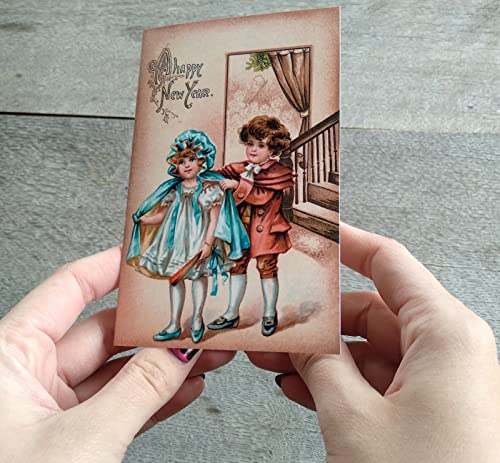 Image of PIXILUV CHRISTMAS ACITIVITIES (Pack of 12) Notecards Small Greeting Cards # Vintage Children Having Fun with Christmas Cheer ~ Vintage Christmas Postcards Reprint
