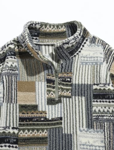 Image of ZAFUL Men 1 /4 Zipper Ethnic Aztec Fleece Unisex Winter Sweatshirt Tops 2026 | Funnel Neck Fluffy Polar Fleece Faux Sherpa Soft Thermal Pullover Kangaroo Pocket Jacket Hoodie Tops