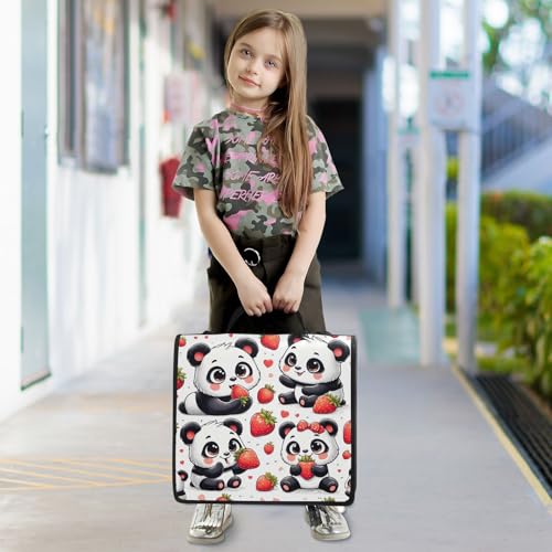 Image of 3 Ring Zipper Binder with Shoulder Strap Panda Red Strawberry 1.5 inch Binders Keeper Large Capacity Multi Pockets for School Office Supplies