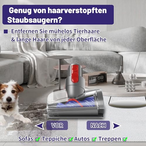 Upgrade Mini Elektrobürste für Dyson V7 V8 V10 V11 V15, Anti-Tangle Turbinendüse Aufsatz, Tierhaarbürste & Matratzenbürste, Staubsauger Zubehör Haardüse für Sofa, Auto, Polster & Teppich Reinigung