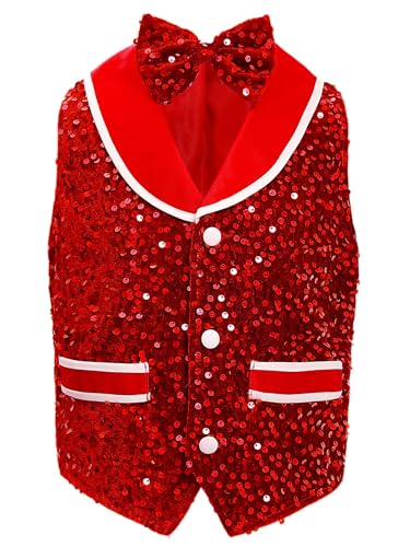 Kids Boys Girls Sequin Sparkly Velvet Vest Shiny Button Down Waistcoat Jacket for Party Hip Hop Jazz Dance