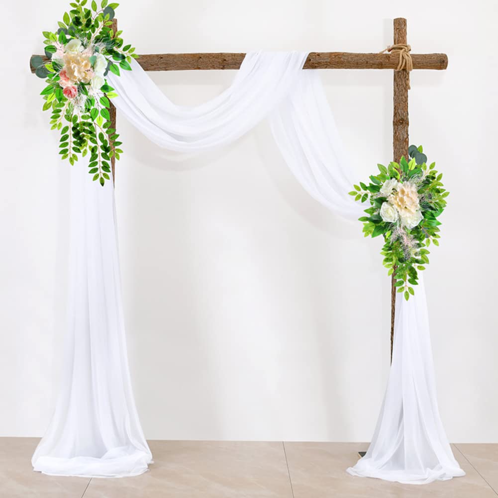 1 Mariage Arche Tenture+2 Fleurs Artificielles,Mariage Voilage Drapés en Mousseline de Soie pour Décoration de Mariage Arche,Rideau Arche de Mariage,Rideaux de Toile de Fond en Tulle Style A 75x300cm
