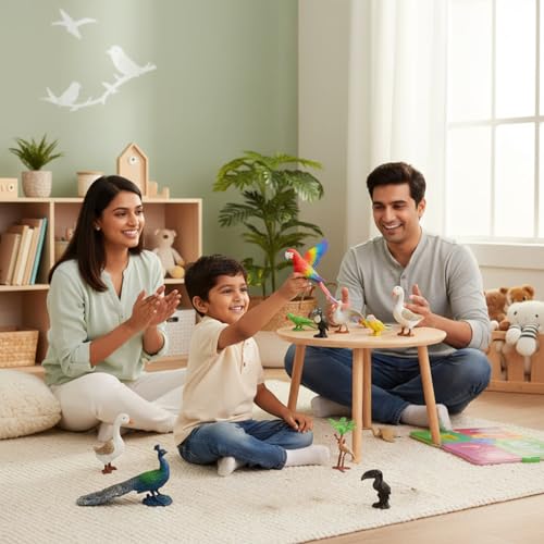 Image of ZESTHOME Birds Toy Set for Kids | Big & Small PVC Rubber Birds | Peacock Parrot Duck Goose Eagle Pigeon Owl Crow Sparrow | Educational Animal Figures | 14-Piece