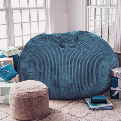 Image of Bean Bag Chair, 4FT Round Memory Foam Filled Bean Bag for Teens & Kids, Ultra Soft Faux Fur Fabric Bean Bag Chairs for Playroom, Living Room, Bedroom, Blue