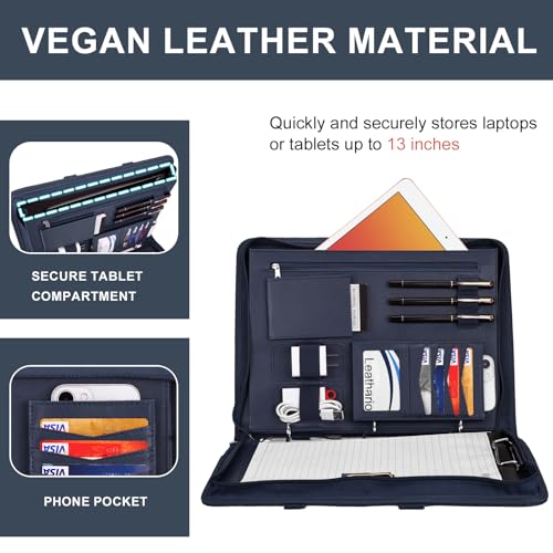 Image of Leathario Portfolio Binder, Includes 5 Folder Index Dividers, 13 Inch Tablets Organizer with Handle, Vegan Leather A4 Padfolio, Multi-Pocket Notepad Business Planner Professional Document