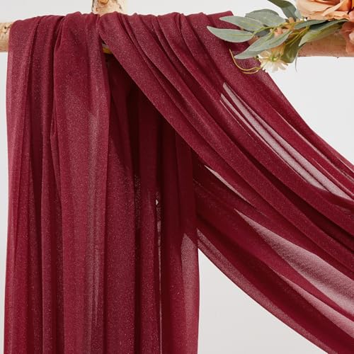 Image of Burgundy Wedding Arch Draping Fabric 2 Panels 30'' x 20FT Red Drapes Sheer Fabric Backdrop Curtains for Christmas Wedding Ceremony Birthday Party Bridal Shower Decoration
