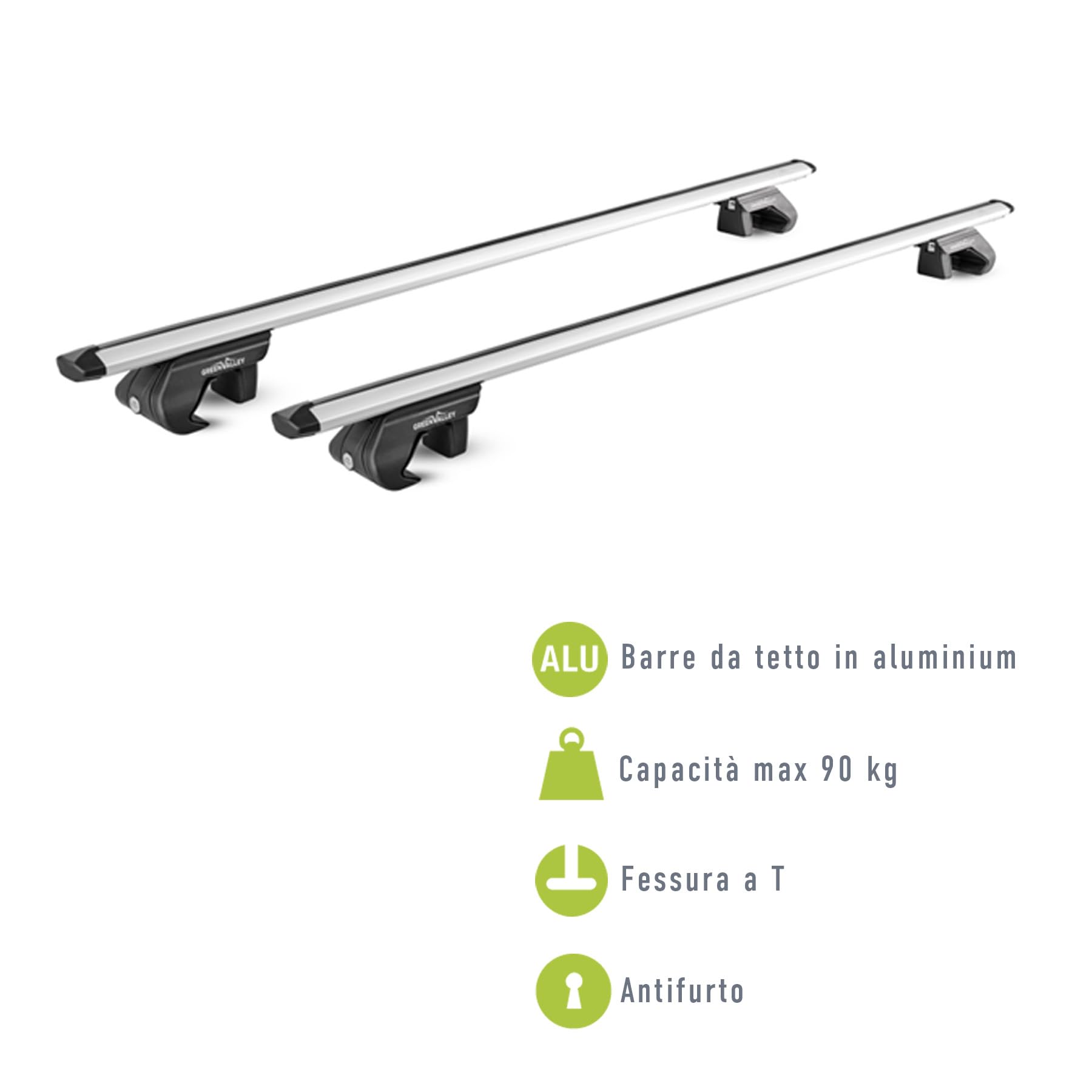 Green Valley 2 Barre Tetto Alluminio TRAX 120 cm Railing Aperto 90 kg