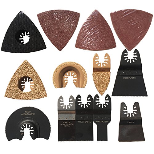 XXGO 25 Pcs Oscillating Tool Accessory Kits Compatible with Bosch Chicago Craftsman Dewalt Dremel Fein Harbor Freight Makita Milwaukee Porter Cable Ridgid Ryobi Rockwell More