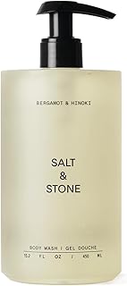 Salt & Stone Body Wash with Antioxidants for Deep Moisture | For Women & Men, Sulfate, Paraben, & Dye Free, Leaving Skin Soft and Hydrated | Bergamot & Hinoki 15.2 fl oz