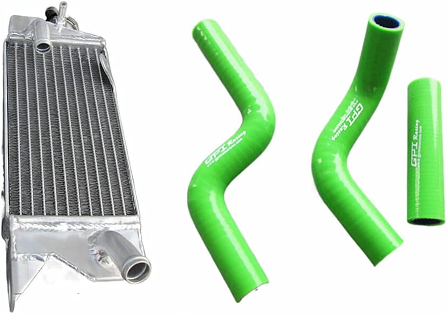 Aluminum Radiator + Hose for 1998-2013 Kawasaki KX80 KX85 KX100 1999 2000 2001 2002 2003 2004 (Green)