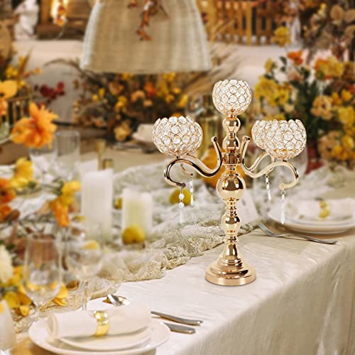 Crystal Candelabra 5 Arms Crystal Candle Holders Classic Elegant Design with Crystal Drops Retro Candlestick Holder for Wedding Dinner Table Decoration Gifts