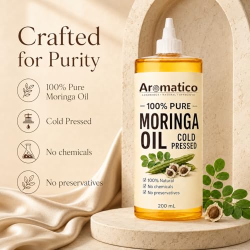 Image of AROMATICO Moringa Oil for Face, Hair and Body, Multipurpose Carrier Oil for Skincare, Scalp Massage, Dry Skin Care and Natural Glow Routine - 200ml