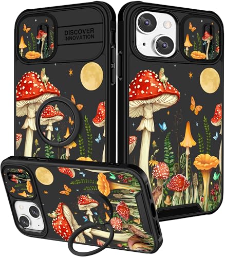 Image of Funermei for iPhone 14 /for iPhone 15 Plus Case - Women Girls Cute Phone Cover Girly Pretty Aesthetic Mushroom Plant Unique Design with Camera Cover Funda for Apple for iPhone 14 /for iPhone 15 Plus