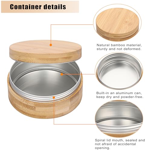 Grande houppette à poudre et récipient ELLDOO boîte vide en bambou pot aluminium pour femme - 3
