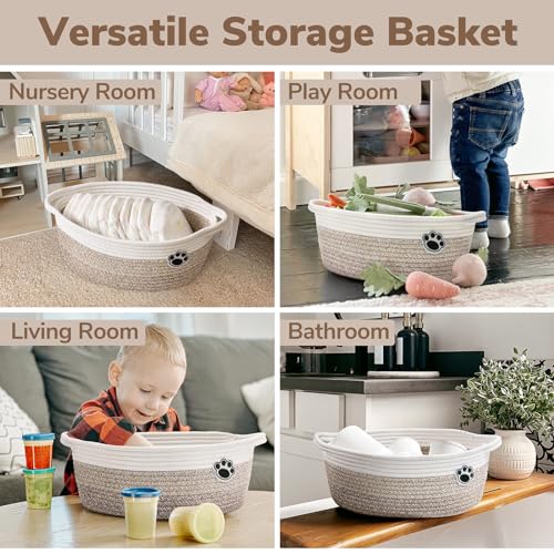 Dog Toy Basket Small Gift Basket for Baby, Woven Storage Baskets for Dog Cat, Nursery Storage Baskets for Diapers, Towels, 12"x 8" x 5" Mixed-Brown - Image 5