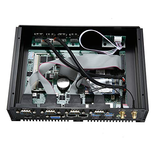 Image of KINGDEL Fanless Industrial Computer, Mini Desktop PC with Celeron Dual Core CPU, 4GB RAM, 128GB SSD, 2xLAN, 4xCOM RS232, HD Port, Full Metal Body