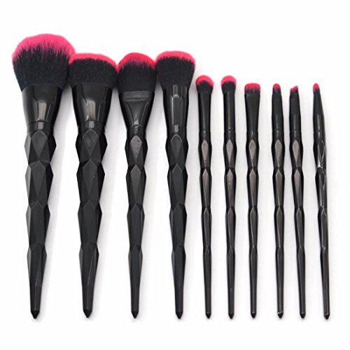 MARIAHANAN 10pcs makeup brush set rainbow face & eye Diamond professional make up brush kit tools Black Red