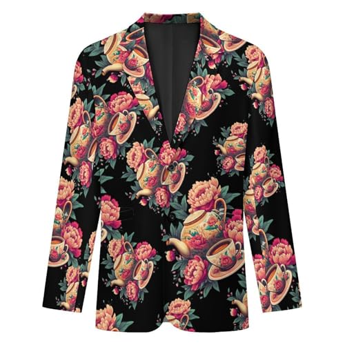 Floral Flowers Tea Cup Teapot Men's Suits Business Formal Suit Dress Print Jackets Casual Wedding Party Coat4
