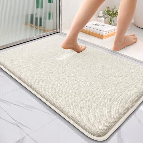 Image of OLANLY Thick Memory Foam Bath Mat Rug 36x24, Extra Soft Absorbent Bathroom Rug, Quick Dry Bath Mats, Non-Slip, Machine Washable Carpet for Bathroom, Tub and Shower, Home Decor Accessories, Ivory