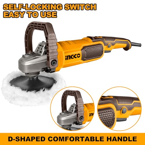 Image of INGCO 1400W Corded Electric Polisher 180mm, 7 Variable Speed, 1500-3600RPM, Comfortable Handle for Car Detailing Polish Buffing Sanding DIY
