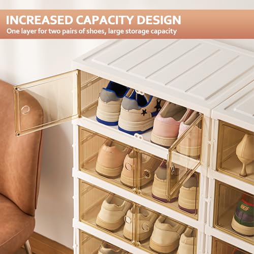 Foldable 6 Tier Shoe Rack with Doors for Closet Storage