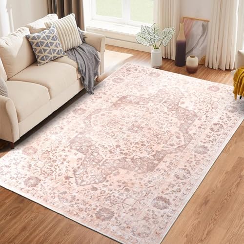 TUKDAK Tapis de salon, 160 x 230 cm, lavable, pour chambre à coucher, style bohème, à poils courts, style oriental, doux, antidérapant, pour cuisine,...