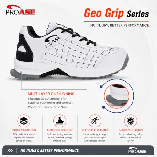 Image of Pro ASE Lightweight Cricket Shoes - Durable & Comfortable | Ideal for Turf, Ground & Hard Surfaces | Allrounder Design with Studs & Superior Grip | White, Blue, Grey, Orange